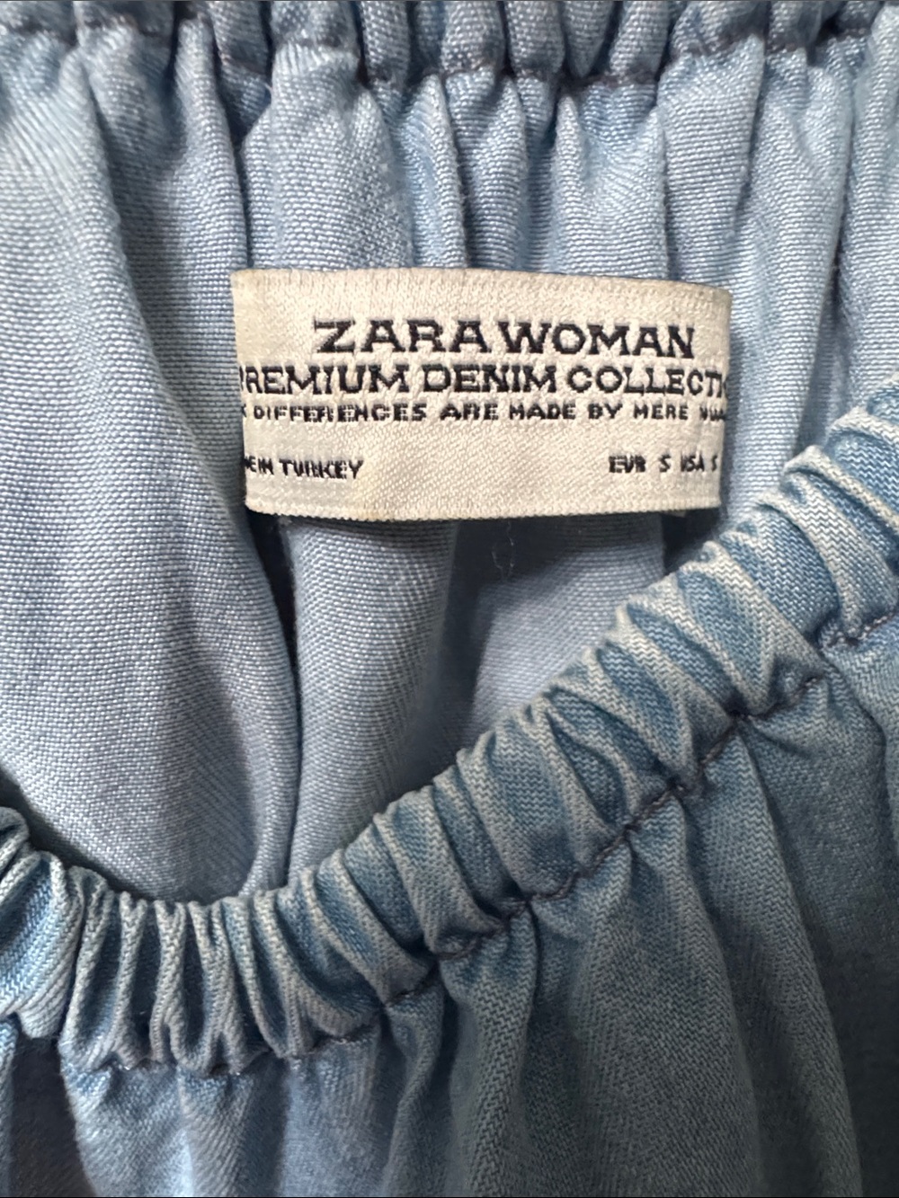 Zara Premium Denim Off-Shoulder Ruffle Mini Dress - Picture 5 of 7